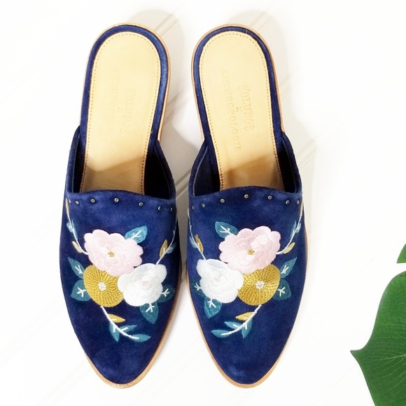 Soludos x Anthropologie Jardin Embroidered Suede Leather Mules 10 - Picture 2 of 8